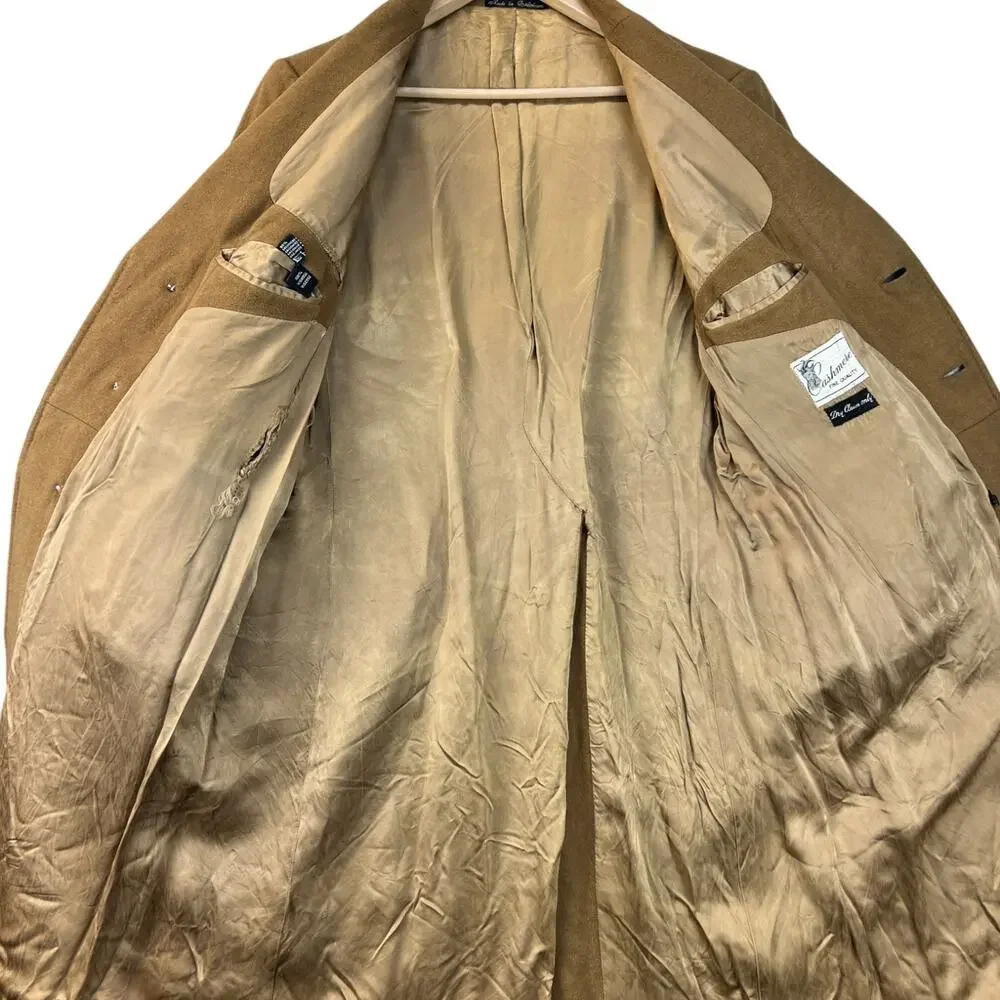 Rare Van Gils Mens Cashmere Coat Vintage Camel Tan 3 Button Overcoat Sz 36-38